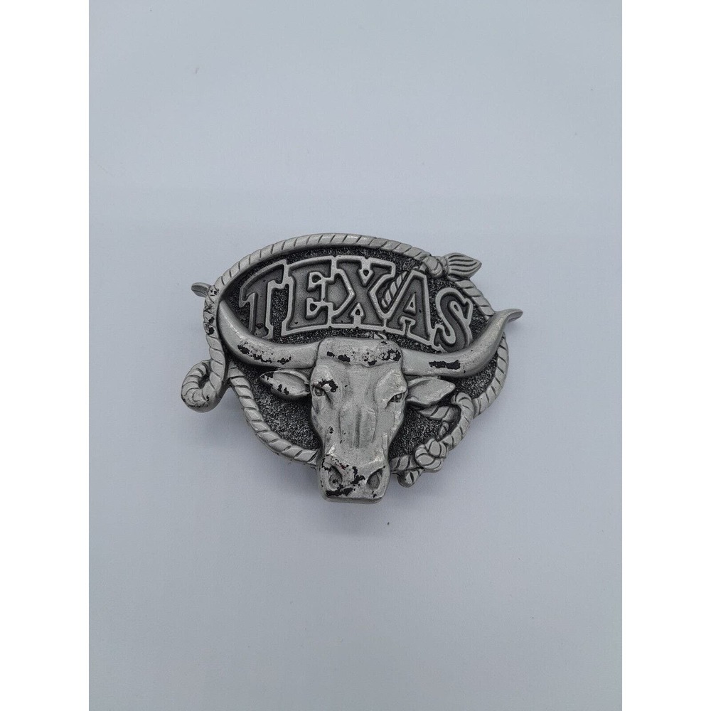 Vintage 1980 TEXAS Longhorn Brass Metal Western Rodeo Belt Buckle Great American